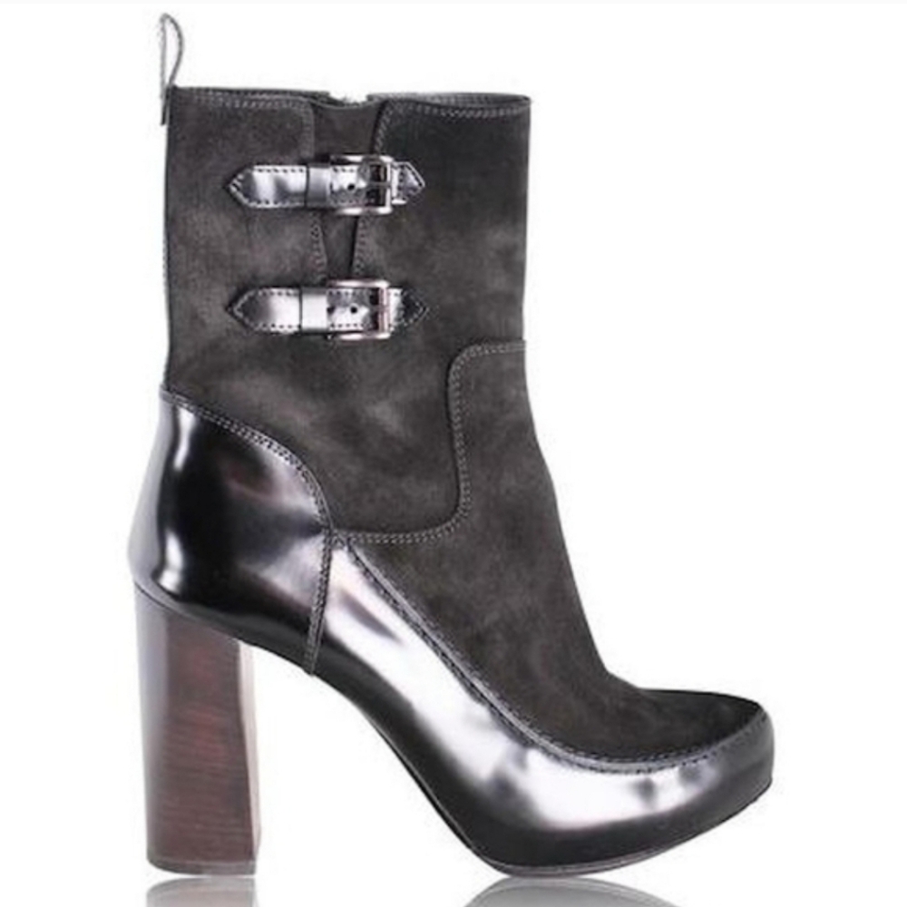 Tod's Black Suede Leather Chunky Heels Boots